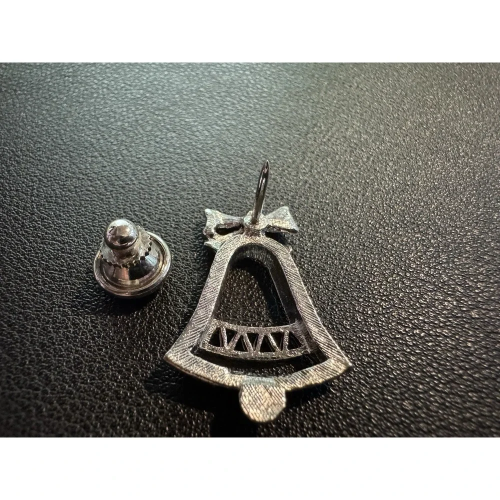 Vintage Avon Festive Bell Lapel Tack Pin 1981 Silver‎ Tone 1